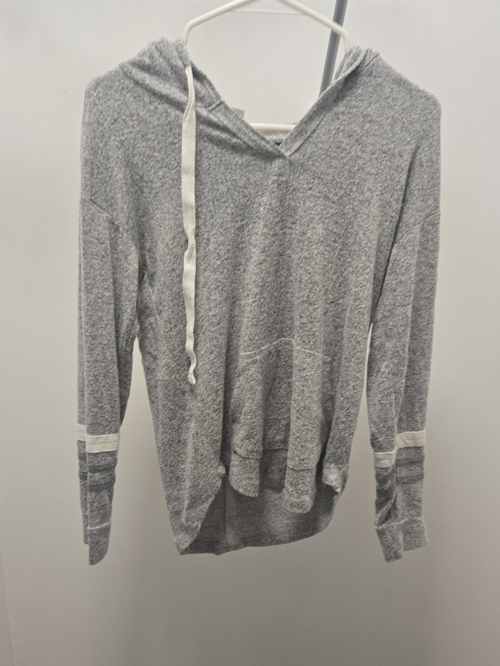 Market & Spruce Light Gray Hooded Pullover with Stripe Accents
